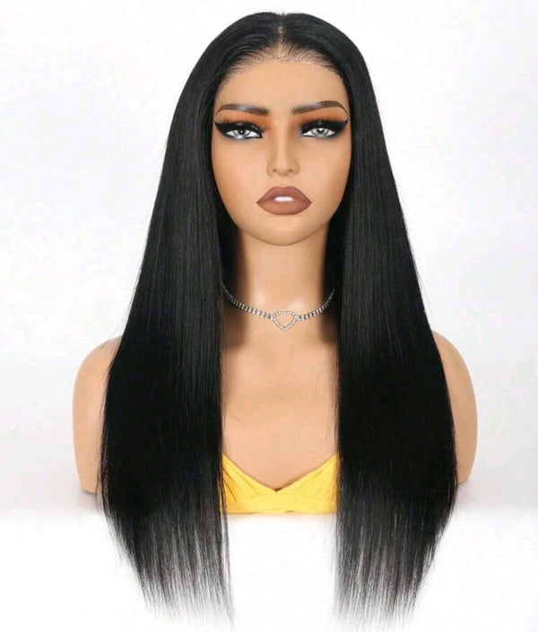 Elegant Black Straight Lace Front Wig - Human blend